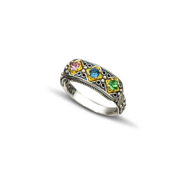 Χειροποίητο βυζαντινό δαχτυλίδι με πολύχρωμους λίθους