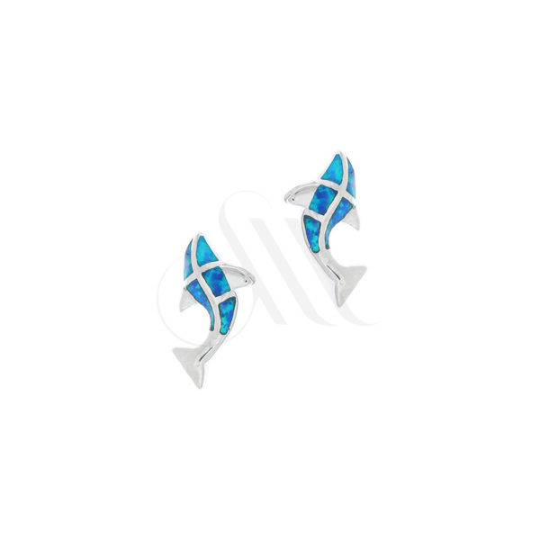 Ασημένια σκουλαρίκια δελφίνια με Οπάλ