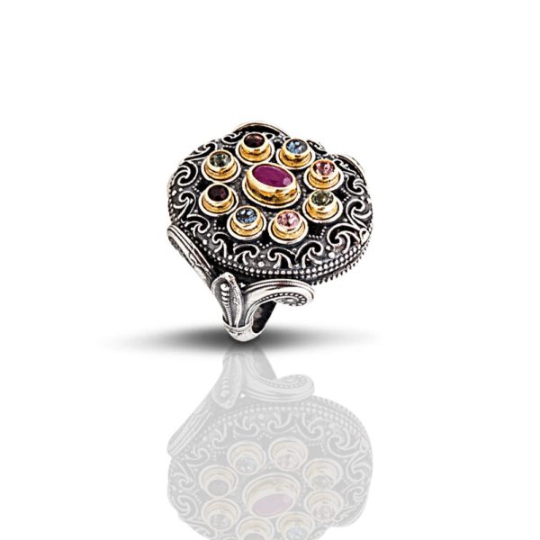 Χειροποίητο Βυζαντινό Δαχτυλίδι με πολύχρωμες πέτρες