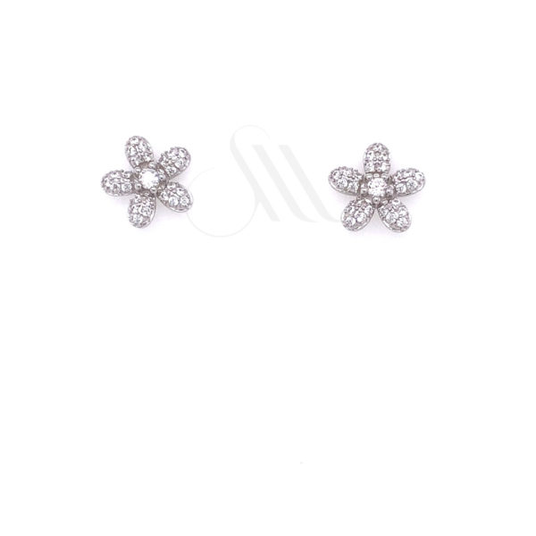 Silver flower earrings with cubic zirgonia